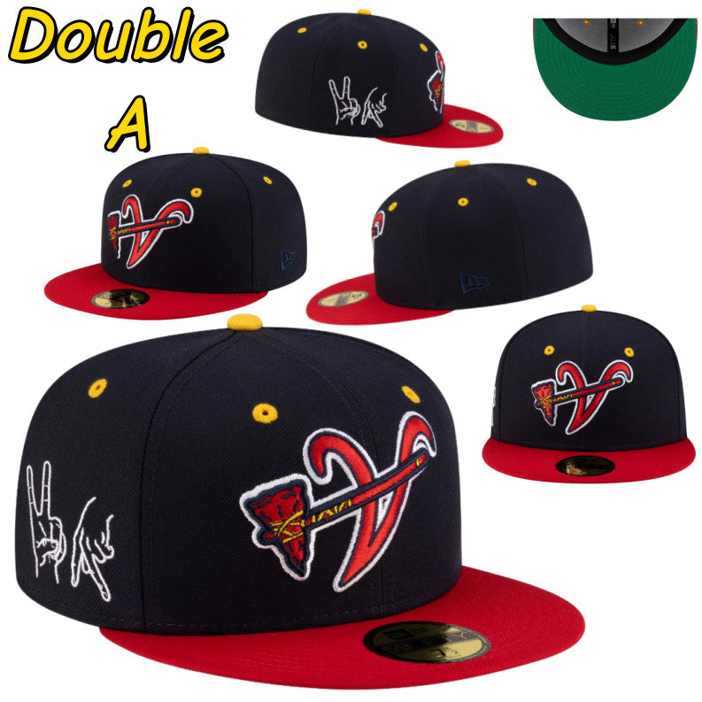 Major League Baseball Atlanta Braves Inverted Logo Side Letter Embroidery Fitted Hat Non-adjustable Hip-hop Event Commemorative Baseball Cap