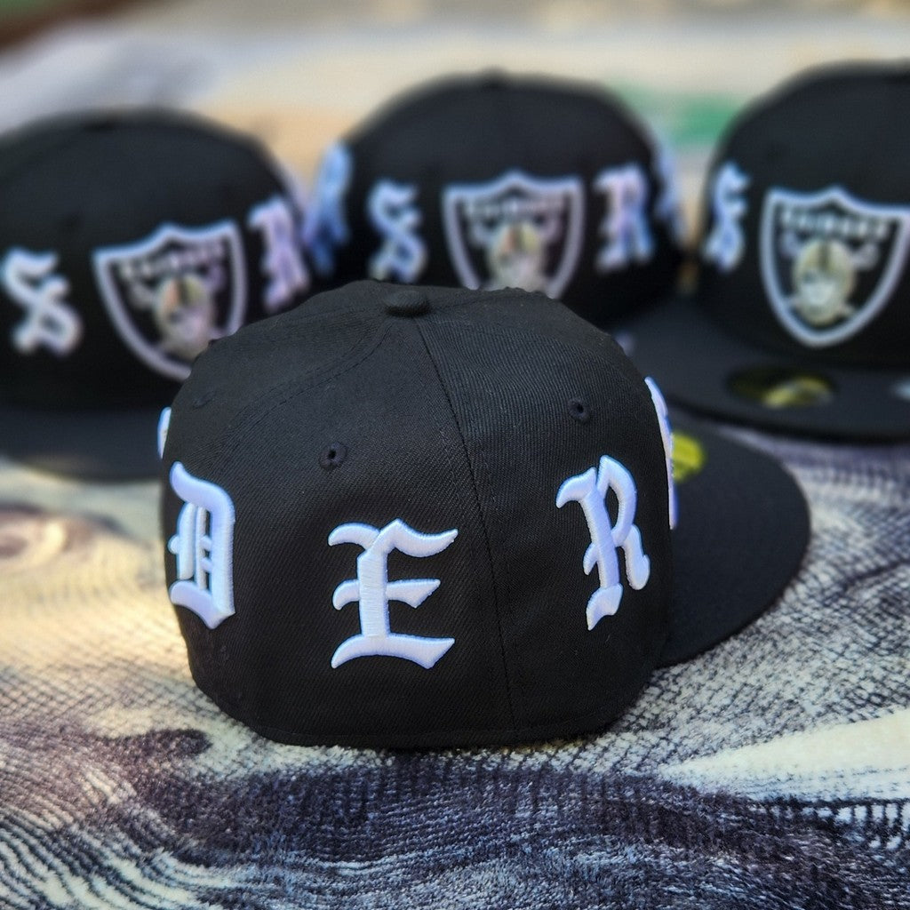 NFL Born&Raised Las Vegas Raiders Wordmark Black Fitted Hat Flat Brimmed Hip-Hop Baseball Cap