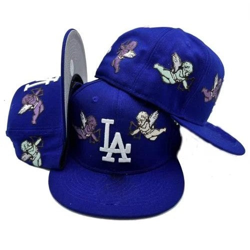 Major League Baseball Los Angeles Dodgers Born Raised Cherubs Blue 2022 Fitted Hat Flat Brimmed Casual Baseball Cap
