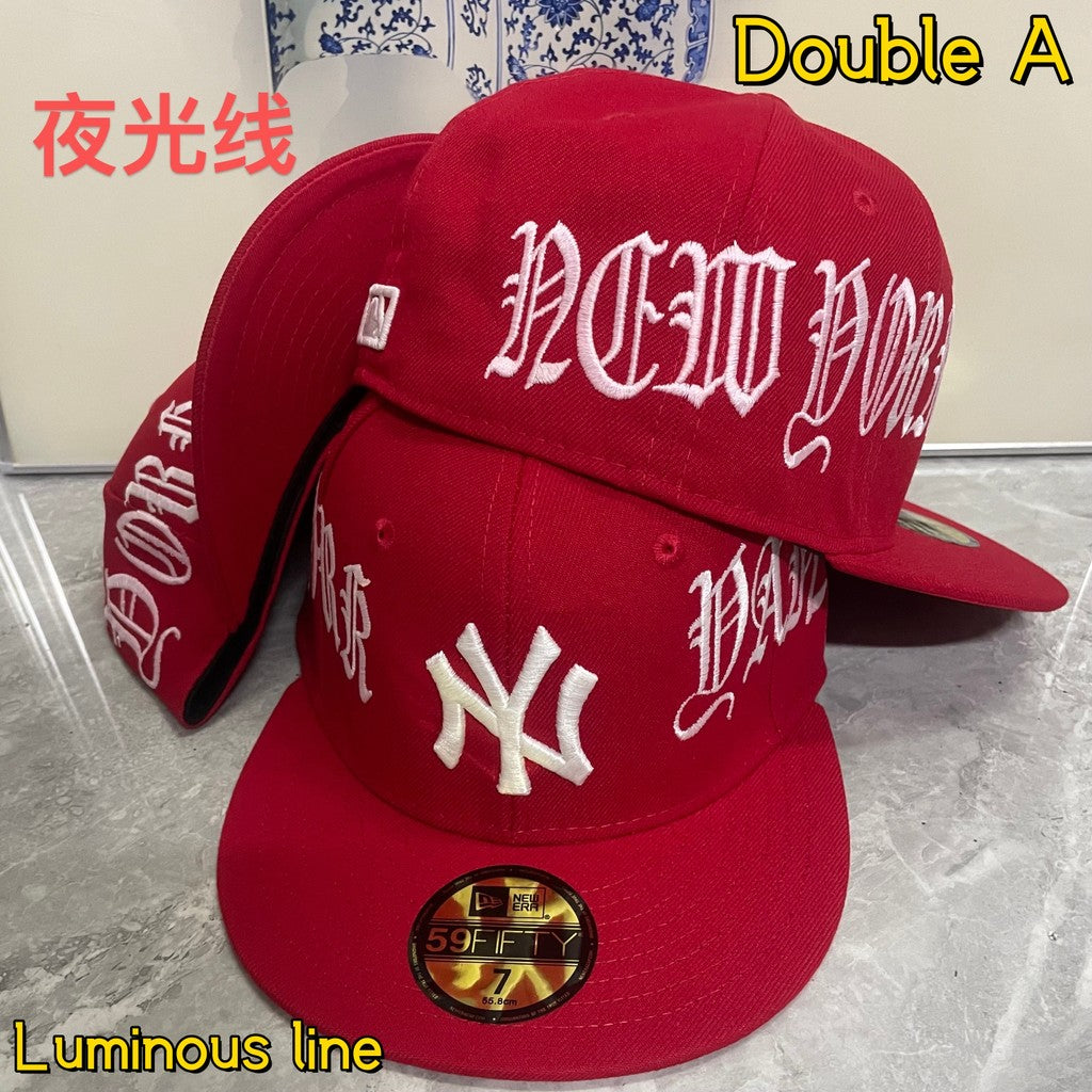 Major League Baseball Fashionable Luminous String Baseball Team Flat Eaves Fitted Hat Alphabet Embroidered Hip Hop Baseball Hat