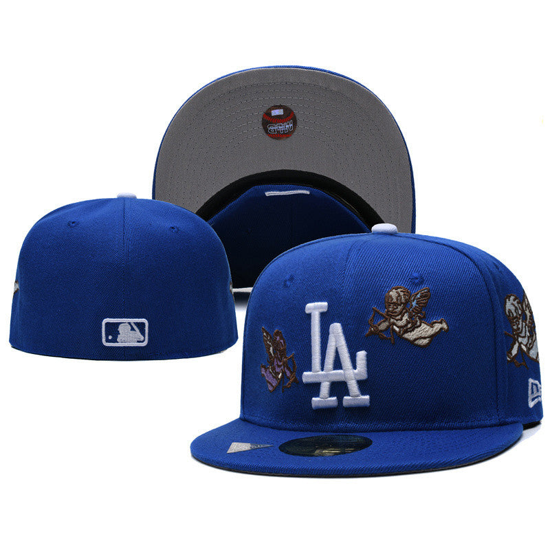 Major League Baseball Los Angeles Dodgers Born Raised Cherubs Blue 2022 Fitted Hat Flat Brimmed Casual Baseball Cap