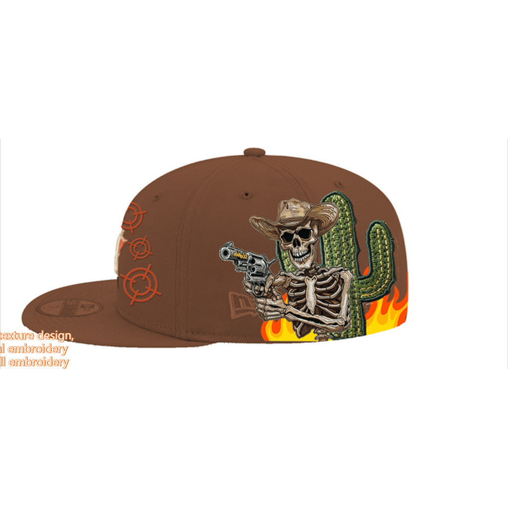 Major League Baseball Houston Astros Hustle Town Flame Cactus Brown Fitted Hat Hip-Hop Flat Brimmed Baseball Cap