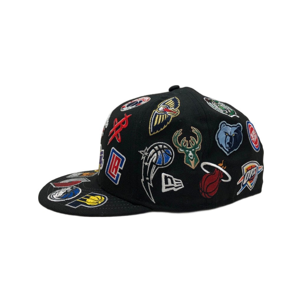 National Basketball Association NBA All Over Team Logo Basketball Fitted Hat Non Adjustable Sports Baseball Cap