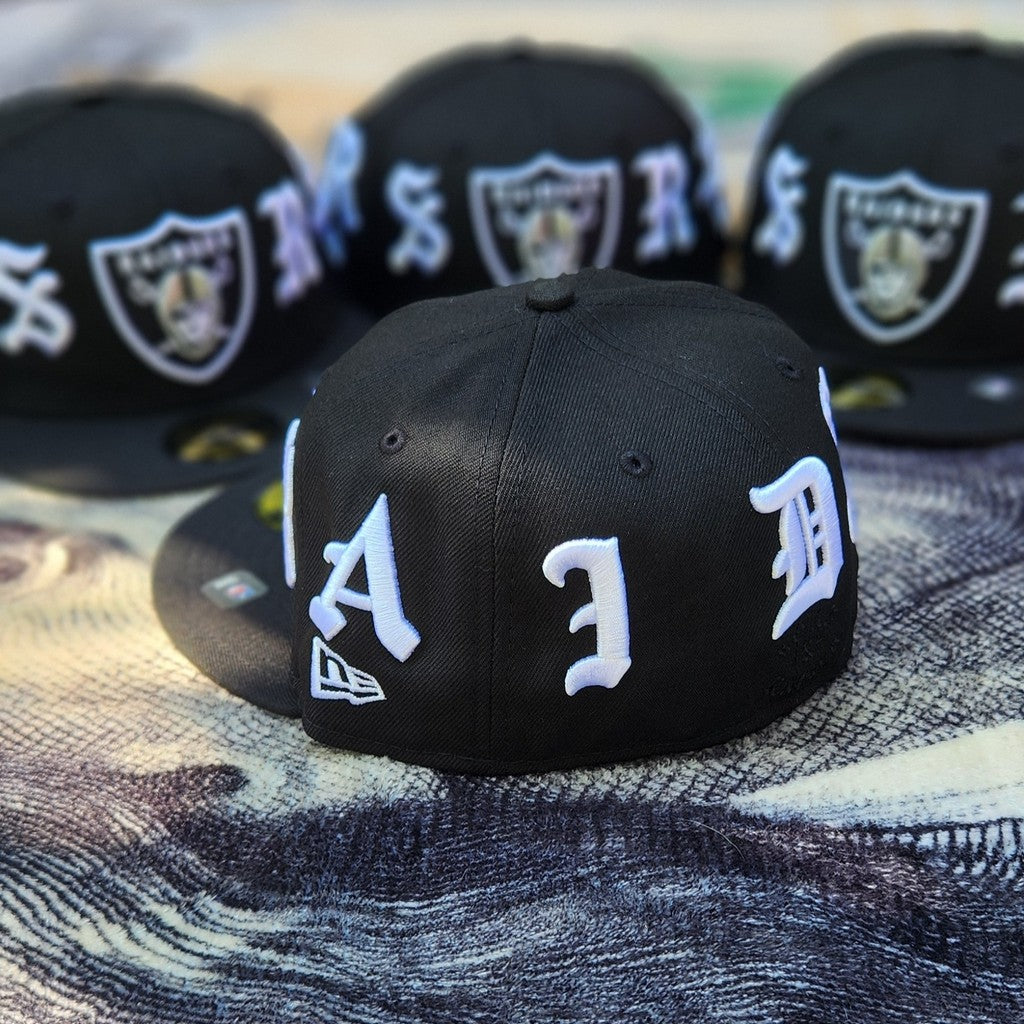 NFL Born&Raised Las Vegas Raiders Wordmark Black Fitted Hat Flat Brimmed Hip-Hop Baseball Cap