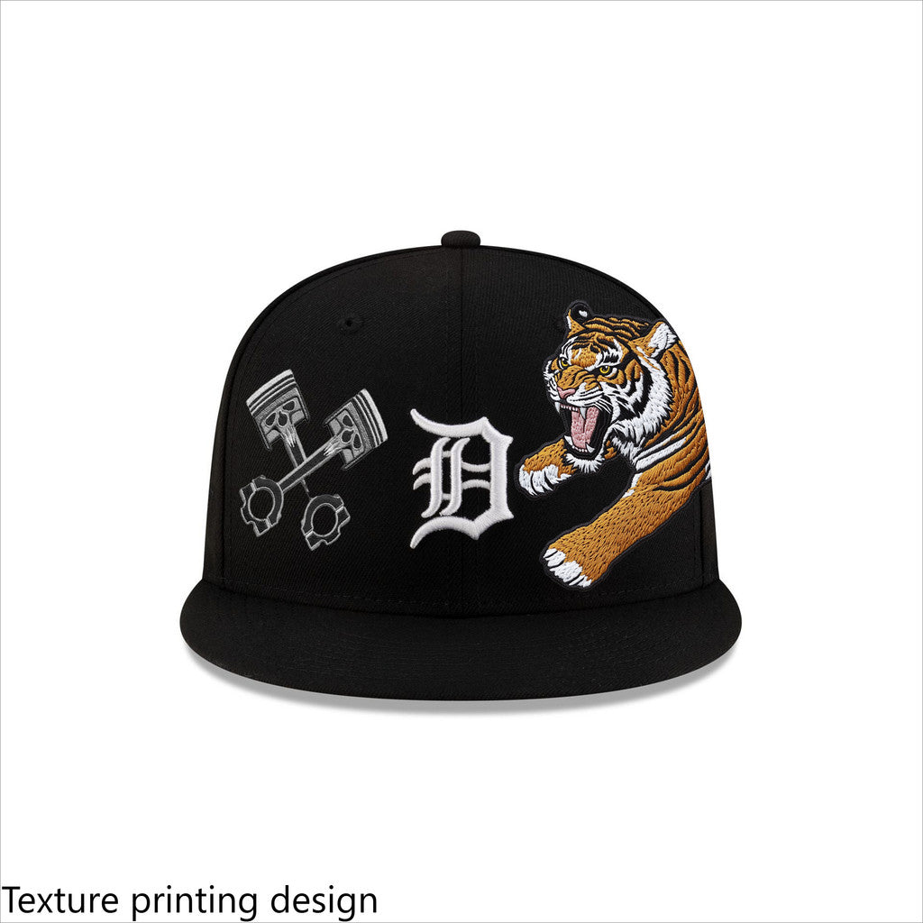 Major League Baseball Detroit Tigers Tiger Logo Fitted Hat Fully Enclosed Flat Brimmed Outdoor Sports Baseball Hat