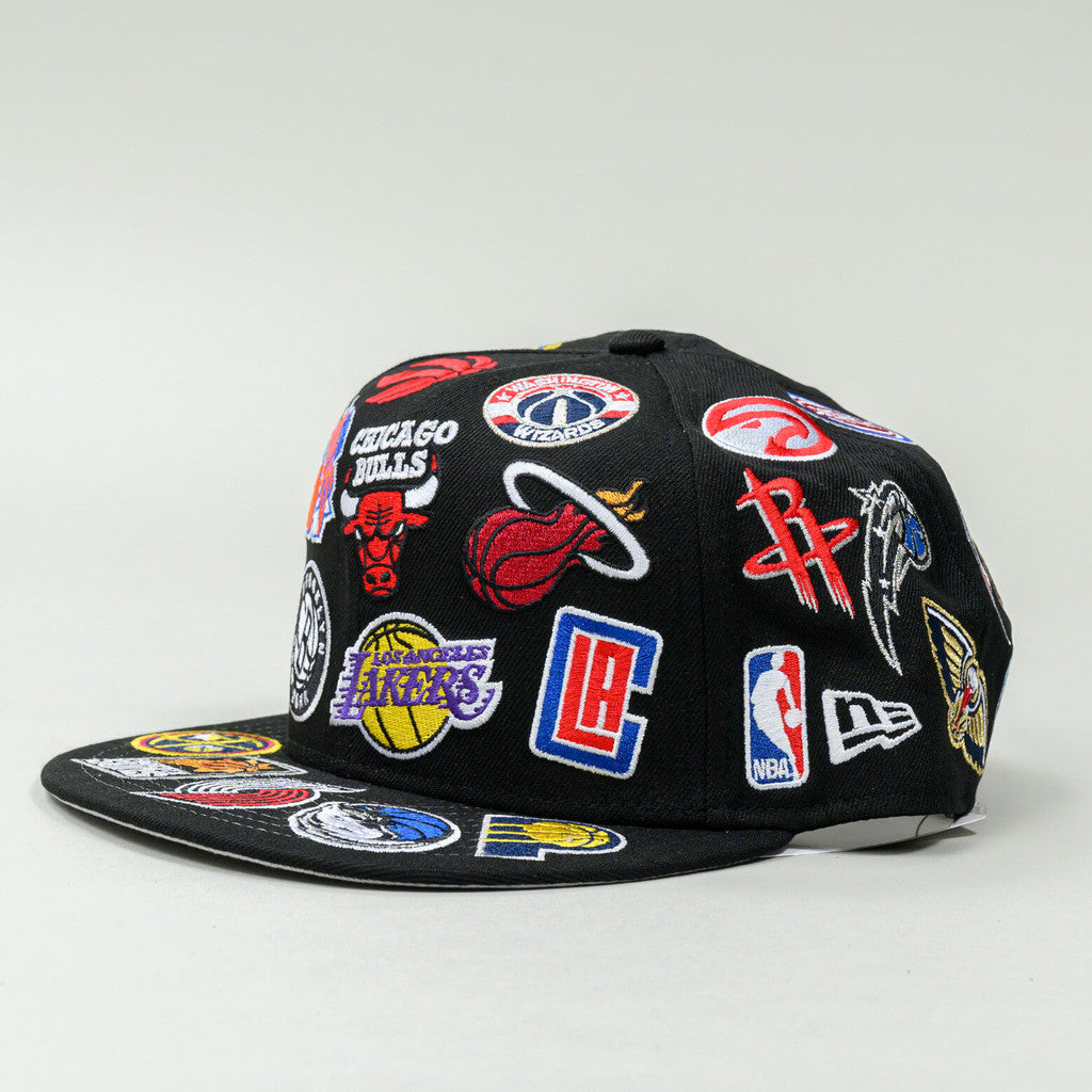 National Basketball Association NBA All Over Team Logo Basketball Fitted Hat Non Adjustable Sports Baseball Cap