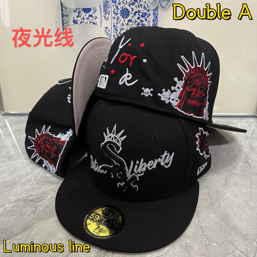 Major League Baseball Fashionable Luminous String Baseball Team Flat Eaves Fitted Hat Alphabet Embroidered Hip Hop Baseball Hat