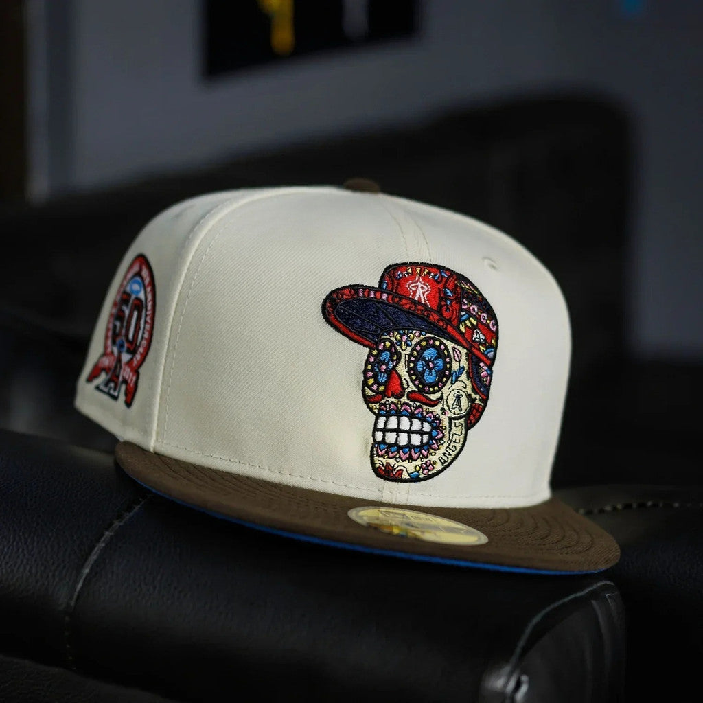 Major League Baseball Los Angeles Angels of Anaheim Sugar Skull Side Number 50 Fitted Hat Fully Enclosed Sports Baseball Cap