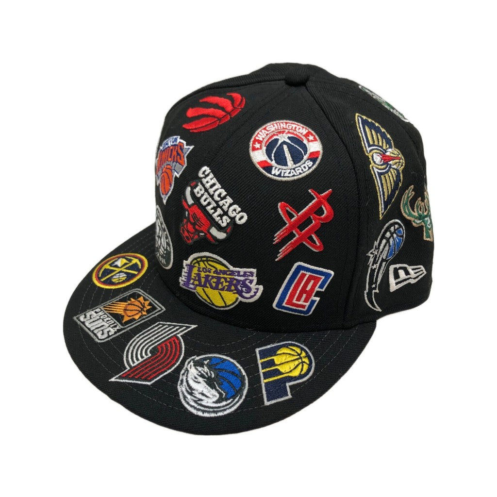 National Basketball Association NBA All Over Team Logo Basketball Fitted Hat Non Adjustable Sports Baseball Cap