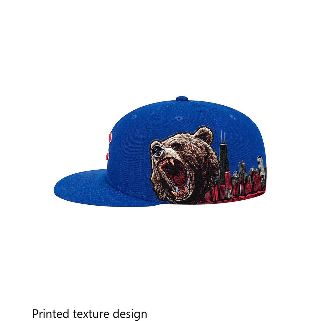 Major League Baseball Chicago Cubs Bear Claw Logo Fitted Hat Fully Enclosed Flat Eave Outdoor Sports Baseball Cap
