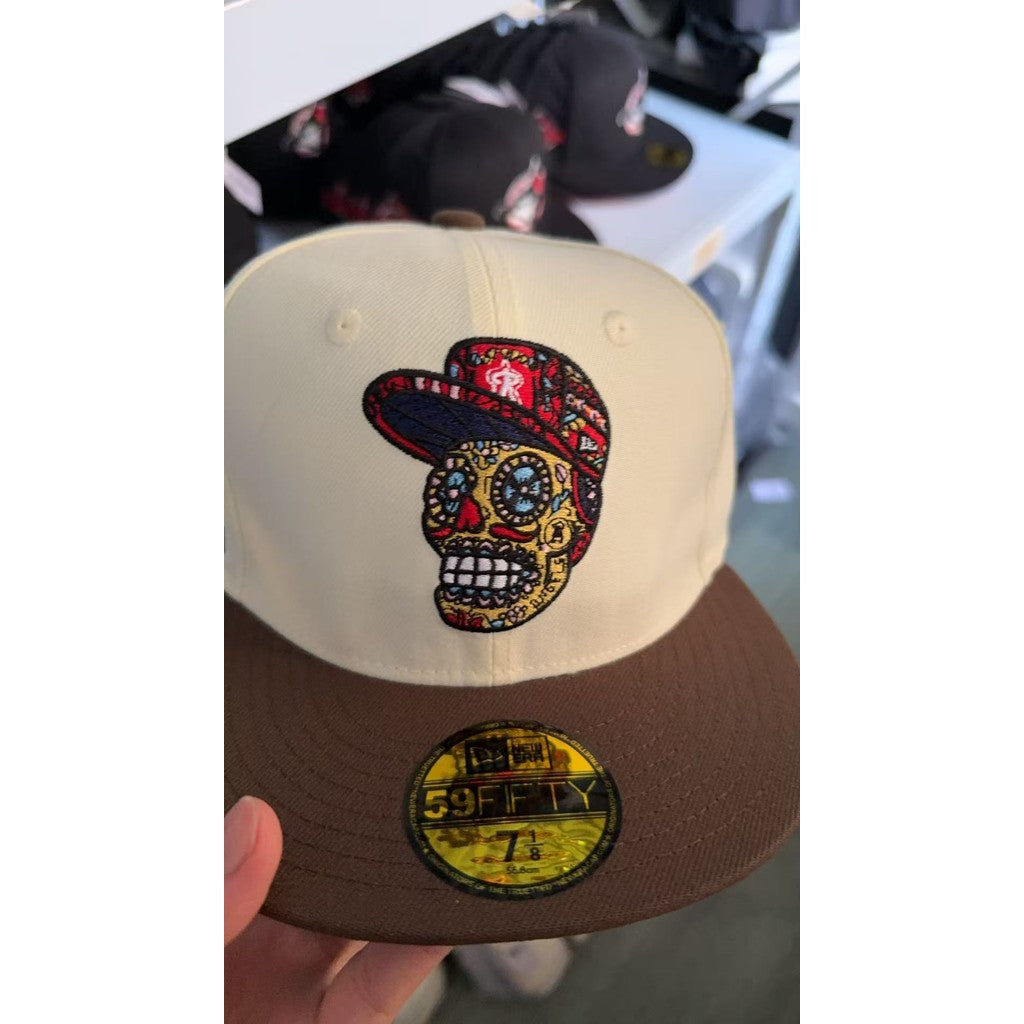 Major League Baseball Los Angeles Angels of Anaheim Sugar Skull Side Number 50 Fitted Hat Fully Enclosed Sports Baseball Cap