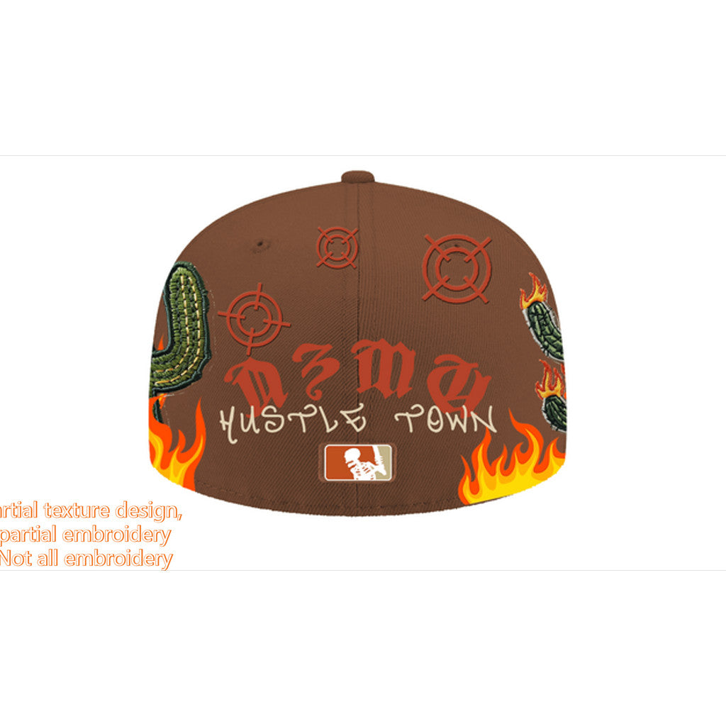 Major League Baseball Houston Astros Hustle Town Flame Cactus Brown Fitted Hat Hip-Hop Flat Brimmed Baseball Cap