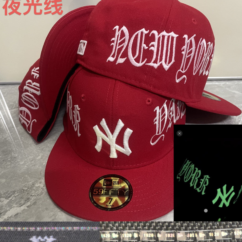 Major League Baseball Fashionable Luminous String Baseball Team Flat Eaves Fitted Hat Alphabet Embroidered Hip Hop Baseball Hat