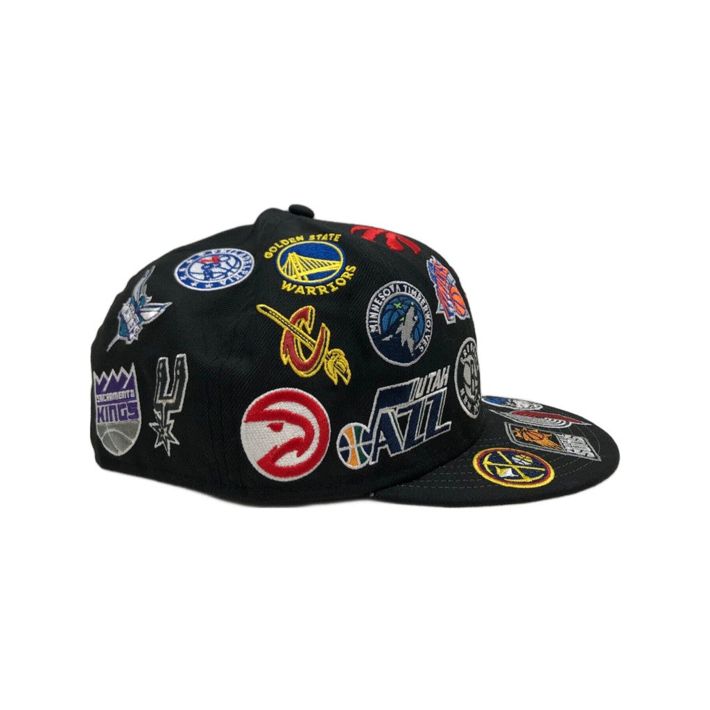 National Basketball Association NBA All Over Team Logo Basketball Fitted Hat Non Adjustable Sports Baseball Cap