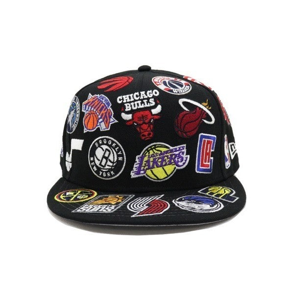 National Basketball NBA All Over Team Logo Basketball Sport Fitted Hat Non-Adjustable Hip-Hop Baseball Cap