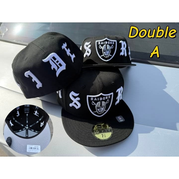 NFL Born&Raised Las Vegas Raiders Wordmark Black Fitted Hat Flat Brimmed Hip-Hop Baseball Cap