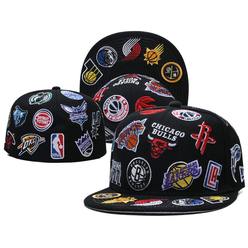 National Basketball Association NBA All Over Team Logo Basketball Fitted Hat Non Adjustable Sports Baseball Cap
