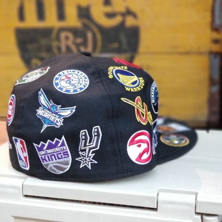 National Basketball NBA All Over Team Logo Basketball Sport Fitted Hat Non-Adjustable Hip-Hop Baseball Cap