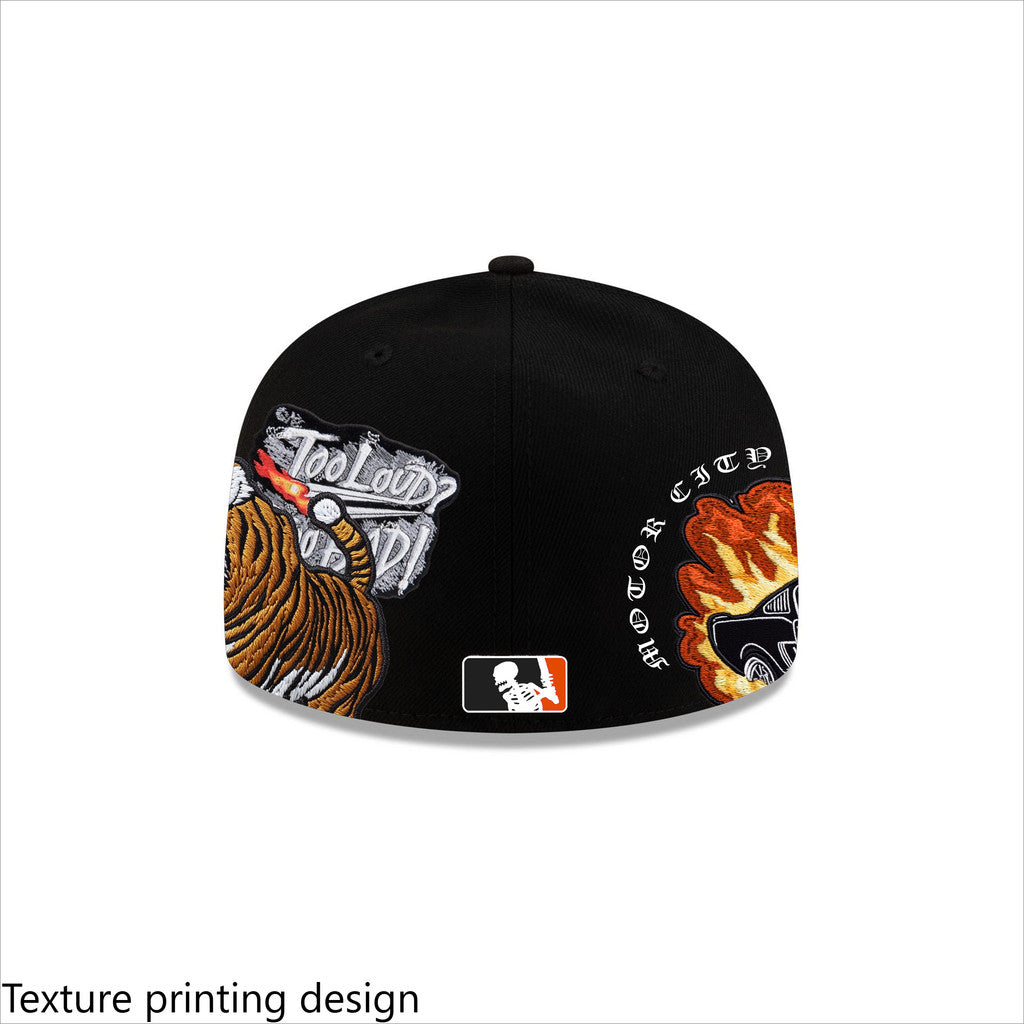 Major League Baseball Detroit Tigers Tiger Logo Fitted Hat Fully Enclosed Flat Brimmed Outdoor Sports Baseball Hat