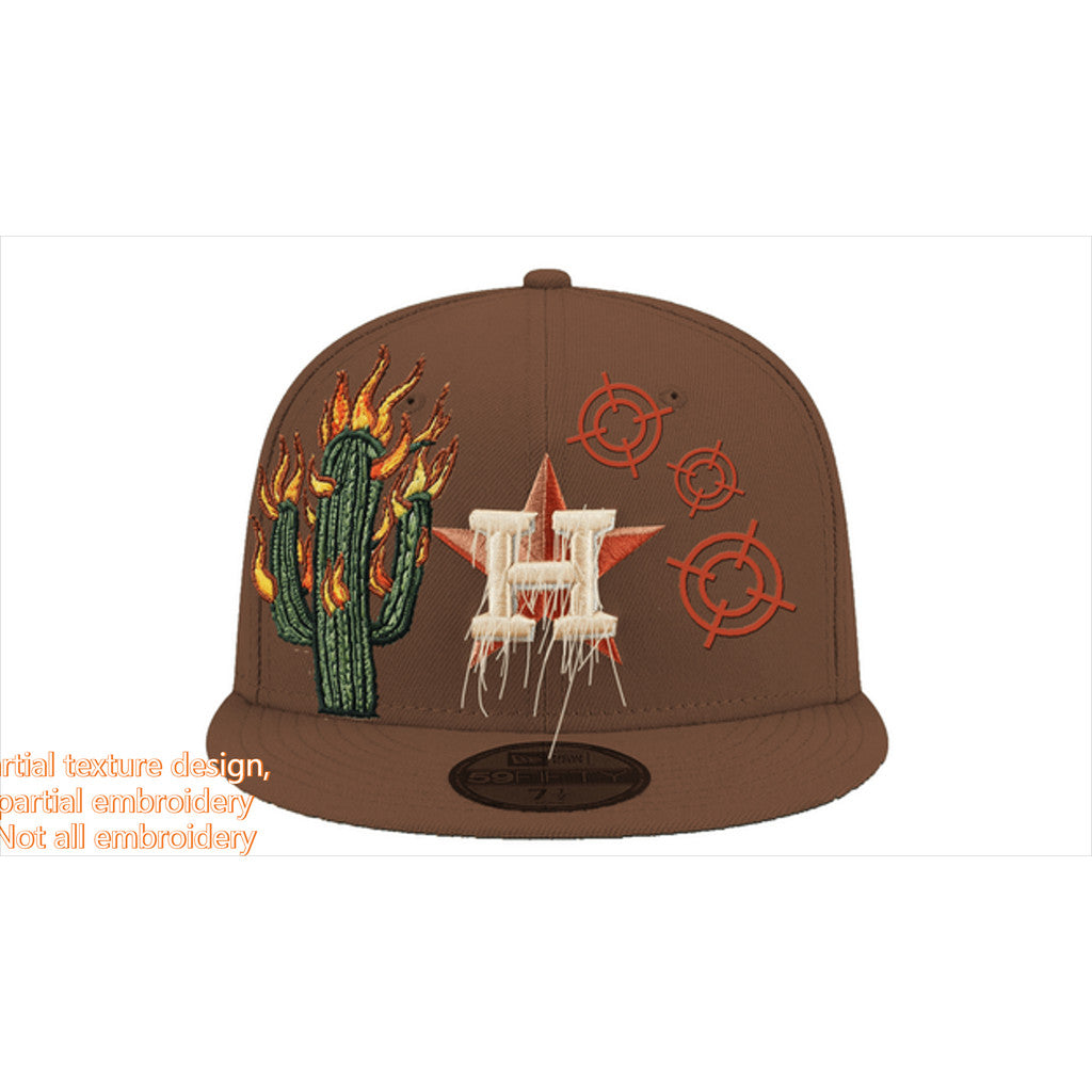 Major League Baseball Houston Astros Hustle Town Flame Cactus Brown Fitted Hat Hip-Hop Flat Brimmed Baseball Cap