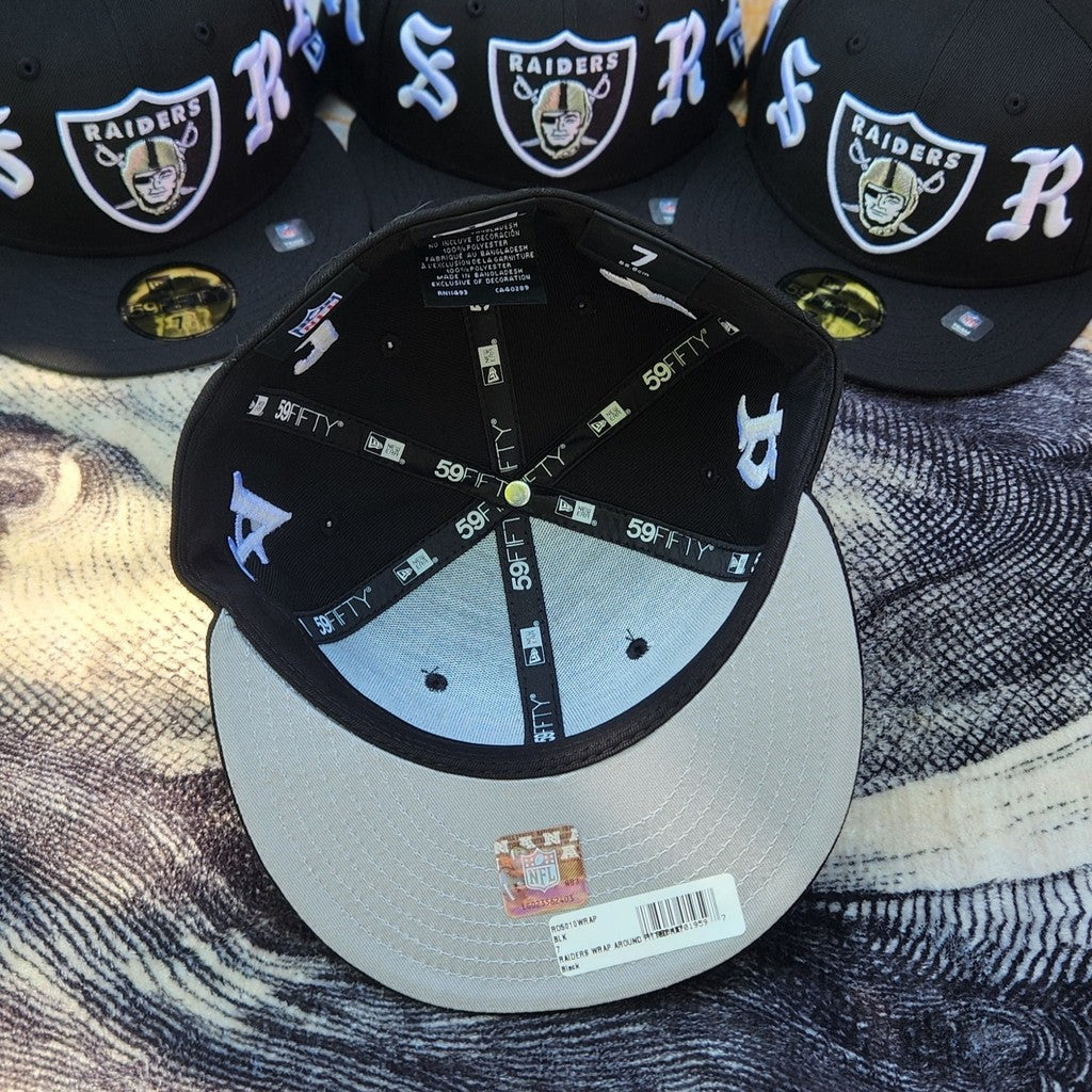 NFL Born&Raised Las Vegas Raiders Wordmark Black Fitted Hat Flat Brimmed Hip-Hop Baseball Cap