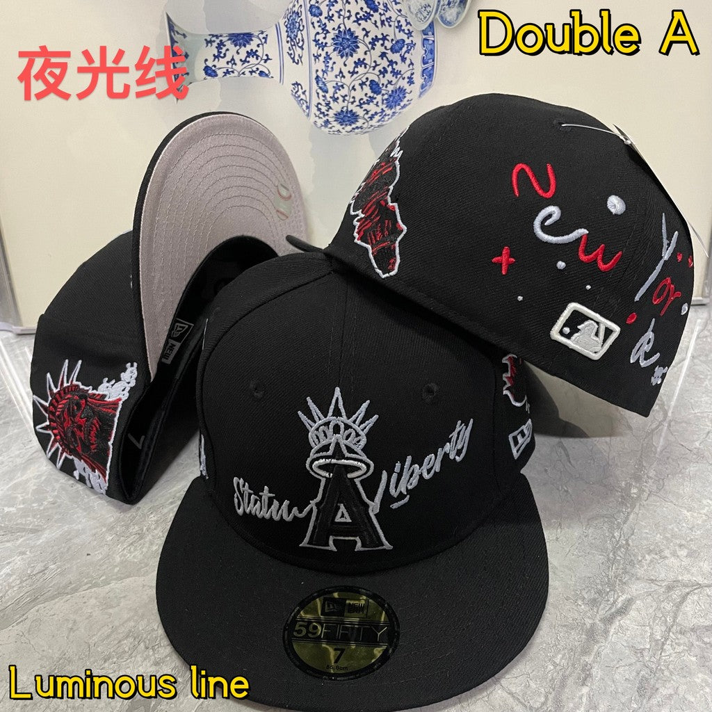 Major League Baseball Fashionable Luminous String Baseball Team Flat Eaves Fitted Hat Alphabet Embroidered Hip Hop Baseball Hat