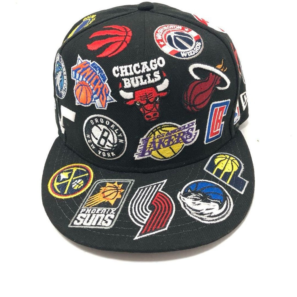 National Basketball NBA All Over Team Logo Basketball Sport Fitted Hat Non-Adjustable Hip-Hop Baseball Cap