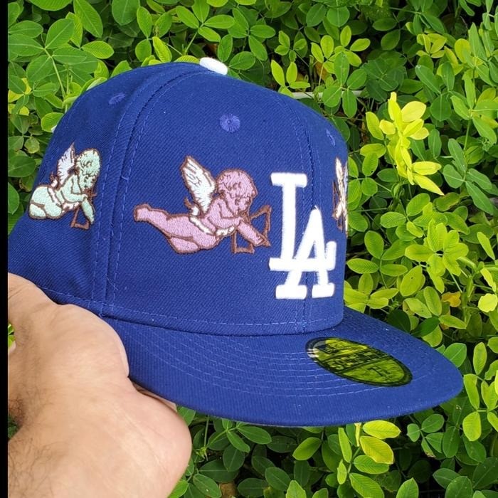 Major League Baseball Los Angeles Dodgers Born Raised Cherubs Blue 2022 Fitted Hat Flat Brimmed Casual Baseball Cap