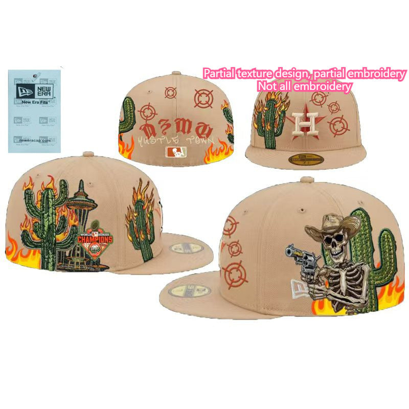 Major League Baseball Houston Astros Hustle Town Flame Cactus Fitted Hat Non-adjustable Flat Brimmed Sports Baseball Cap