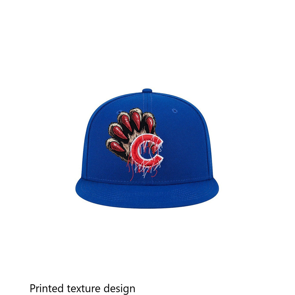 Major League Baseball Chicago Cubs Bear Claw Logo Fitted Hat Fully Enclosed Flat Eave Outdoor Sports Baseball Cap