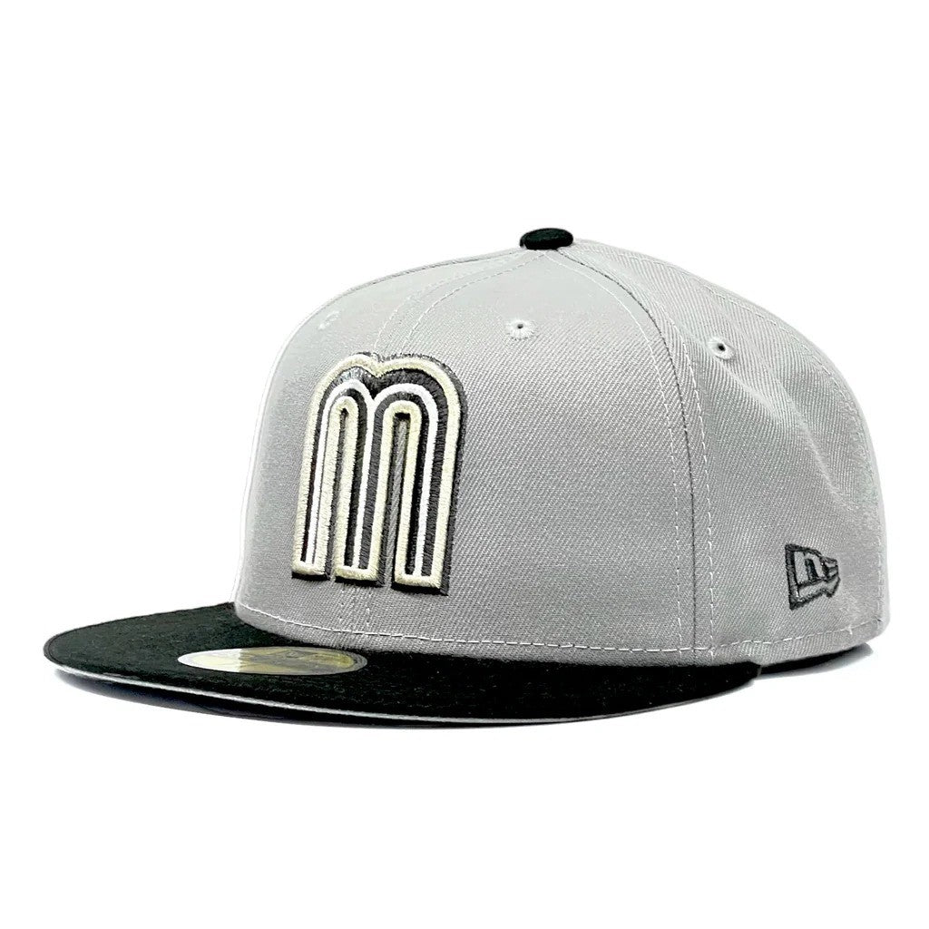 Mexico National Football Team Mexico WBC Grey&Black Fitted Hat Fully Enclosed Sports Flat Eave Baseball Cap