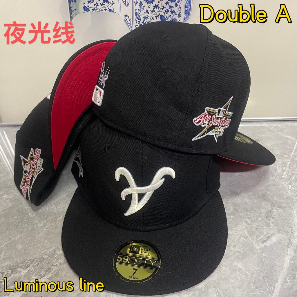 Major League Baseball Fashionable Luminous String Baseball Team Flat Eaves Fitted Hat Alphabet Embroidered Hip Hop Baseball Hat