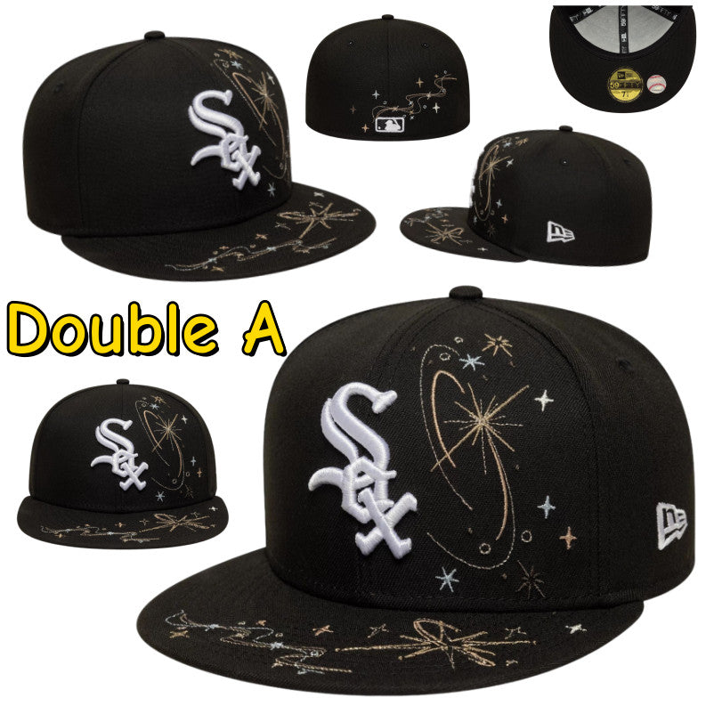 Major League Baseball Zodiac Chicago White Sox Fireworks Design Black Fitted Hat Non-adjustable Hip-hop Baseball Cap