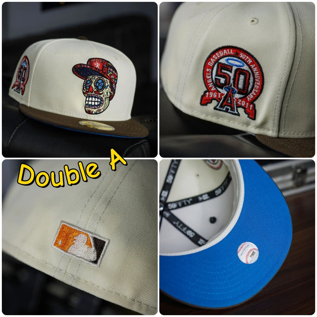 Major League Baseball Los Angeles Angels of Anaheim Sugar Skull Side Number 50 Fitted Hat Fully Enclosed Sports Baseball Cap