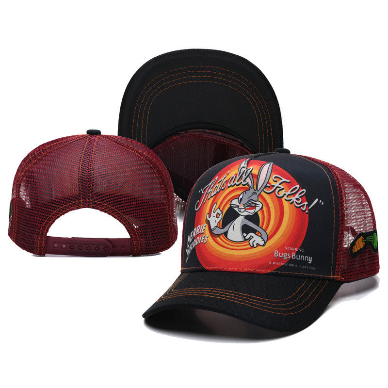 Black Bugs Bunny Looney Tunes Breathable Curved Eaves Adjustable Baseball Cap Fashionable Trendy Truck Driver Net Hat