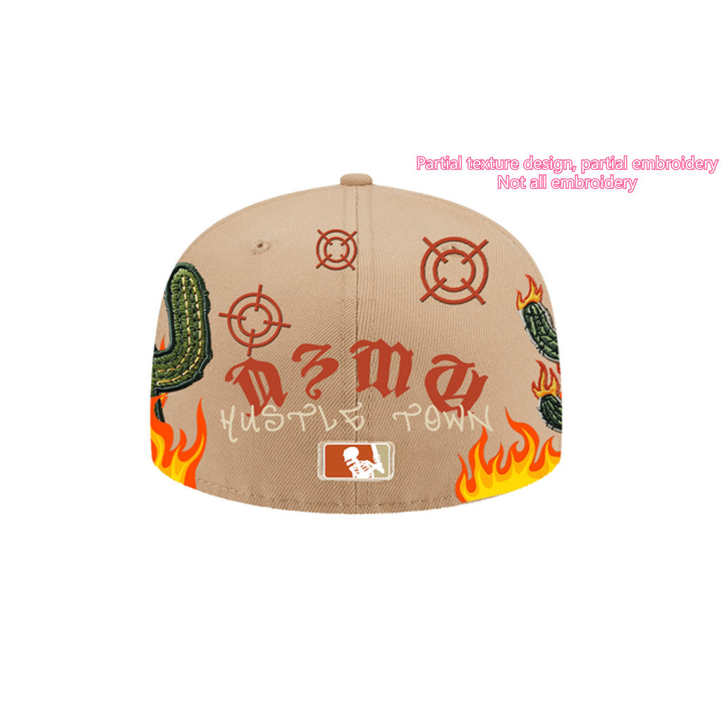 Major League Baseball Houston Astros Hustle Town Flame Cactus Fitted Hat Non-adjustable Flat Brimmed Sports Baseball Cap