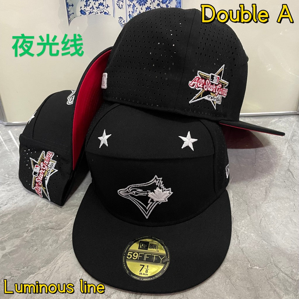Major League Baseball Fashionable Luminous String Baseball Team Flat Eaves Fitted Hat Alphabet Embroidered Hip Hop Baseball Hat