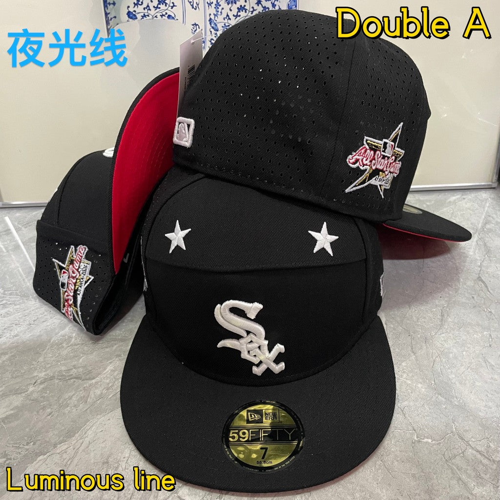 Major League Baseball Fashionable Luminous String Baseball Team Flat Eaves Fitted Hat Alphabet Embroidered Hip Hop Baseball Hat