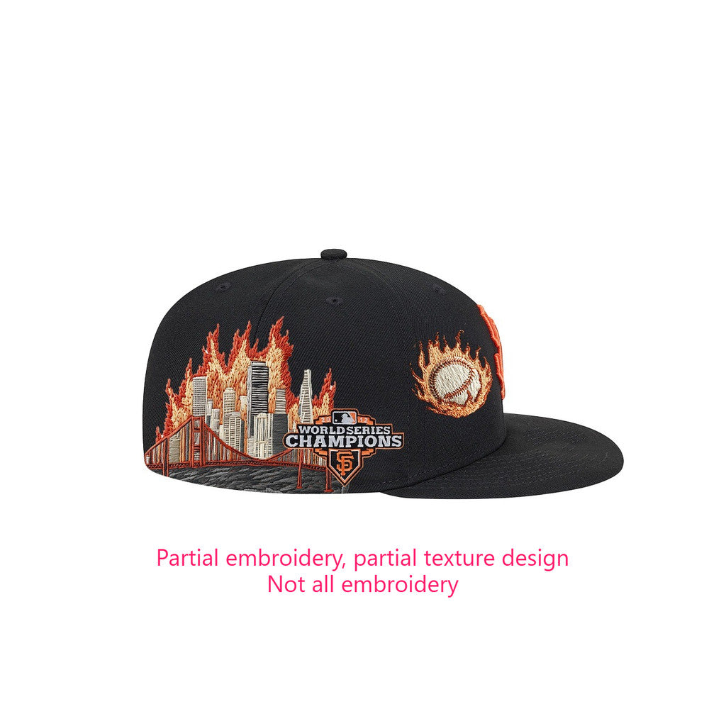 Major League Baseball San Francisco Giants City Flame Logo Fitted Hat Flat Eave Fully Enclosed Sports Baseball Cap
