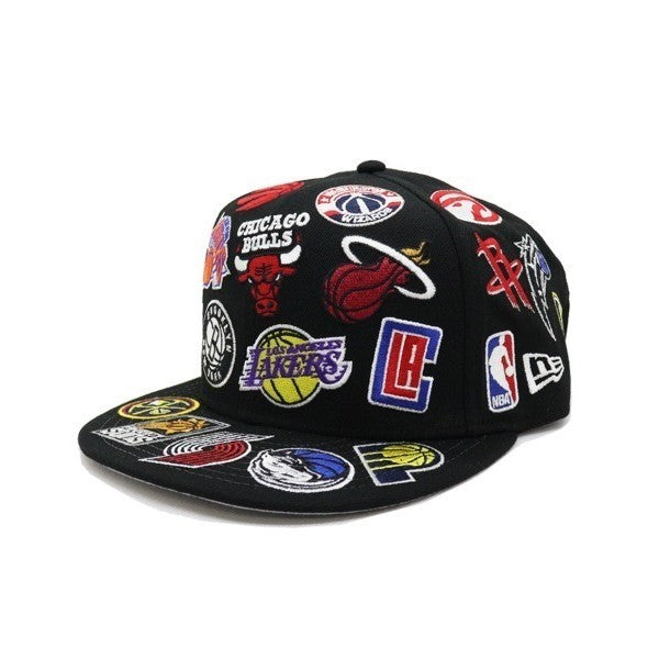 National Basketball NBA All Over Team Logo Basketball Sport Fitted Hat Non-Adjustable Hip-Hop Baseball Cap