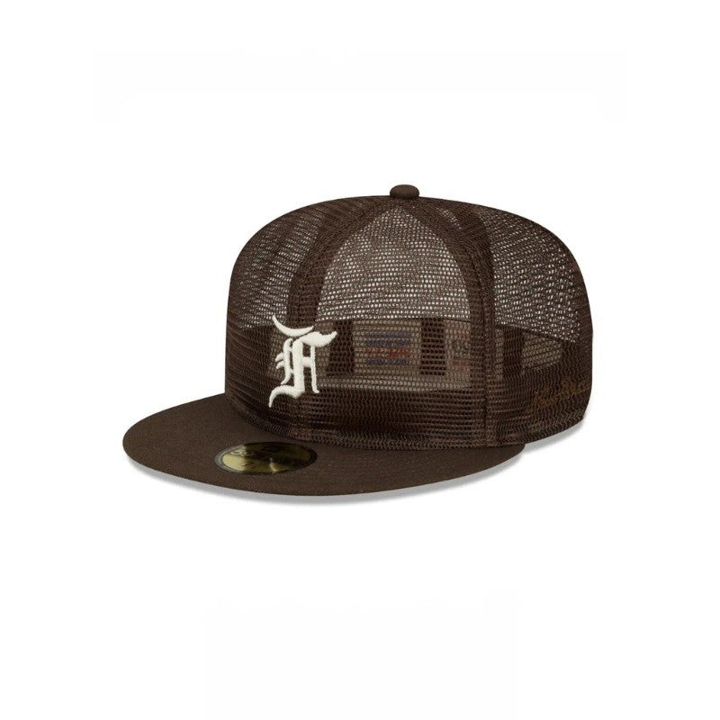 Major League Baseball Fear of God Essential Full Mesh Brown 2022 Fitted Hat Breathable Flat Brimmed Sports Breathing Baseball Cap