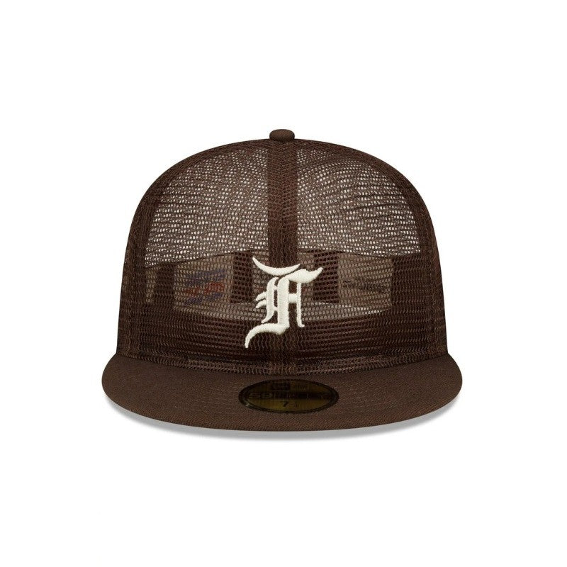 Major League Baseball Fear of God Essential Full Mesh Brown 2022 Fitted Hat Breathable Flat Brimmed Sports Breathing Baseball Cap