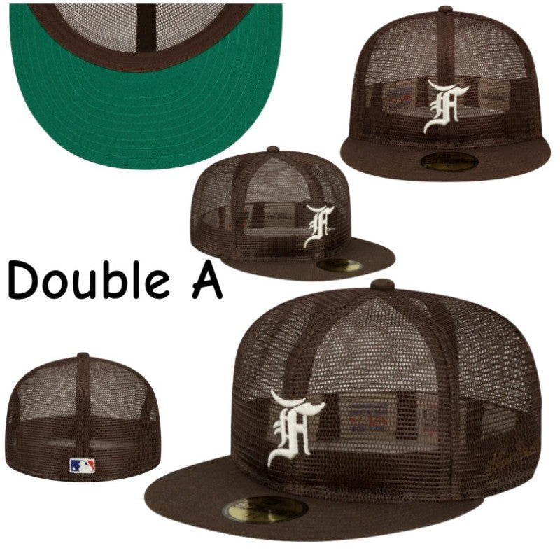 Major League Baseball Fear of God Essential Full Mesh Brown 2022 Fitted Hat Breathable Flat Brimmed Sports Breathing Baseball Cap