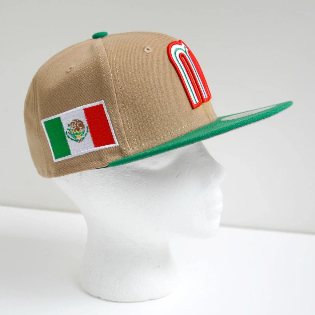 Mexico National Football Team WBC Limited-Edition Khaki Green Fitted Hat Mexico Flat Brimmed Sports Baseball Cap