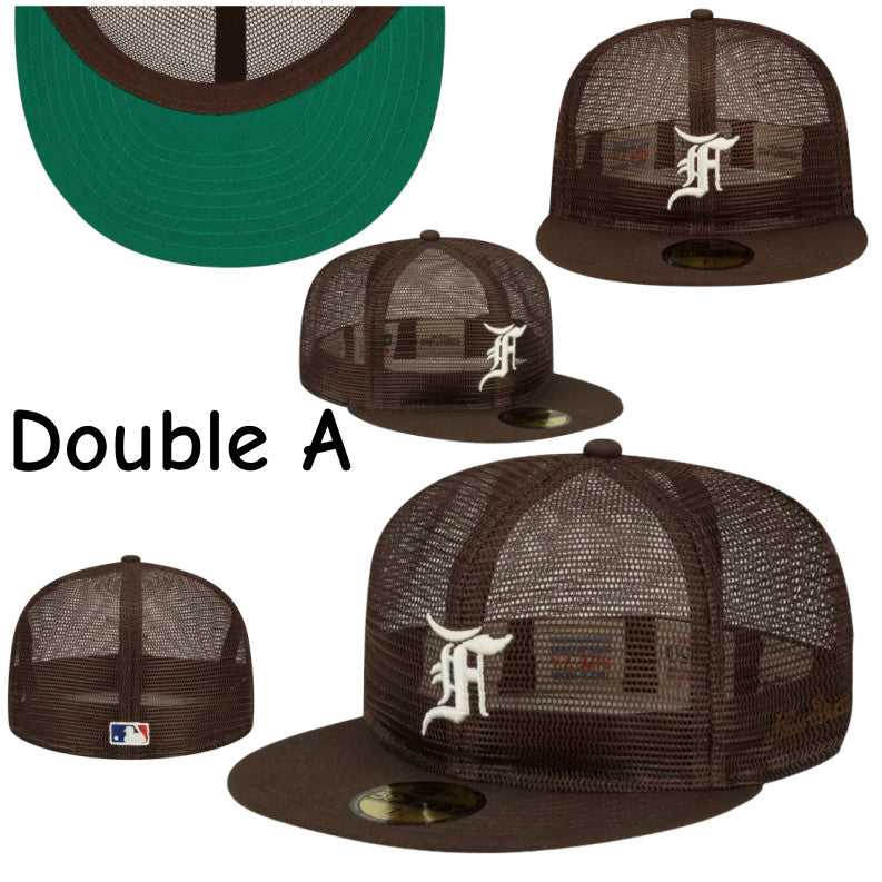 Major League Baseball Fear of God Essential Full Mesh Brown 2022 Fitted Hat Breathable Flat Brimmed Sports Breathing Baseball Cap