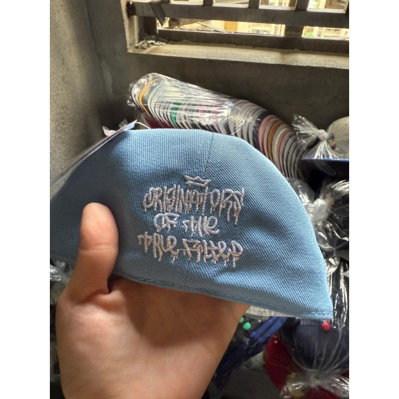 Major League Baseball Silvery Letter Embroidery Fitted Baseball Hat Cap Sky Blue Non Adjustable Hip-Hop Flat Brimmed Hat