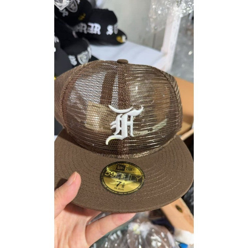 Major League Baseball Fear of God Essential Full Mesh Brown 2022 Fitted Hat Breathable Flat Brimmed Sports Breathing Baseball Cap